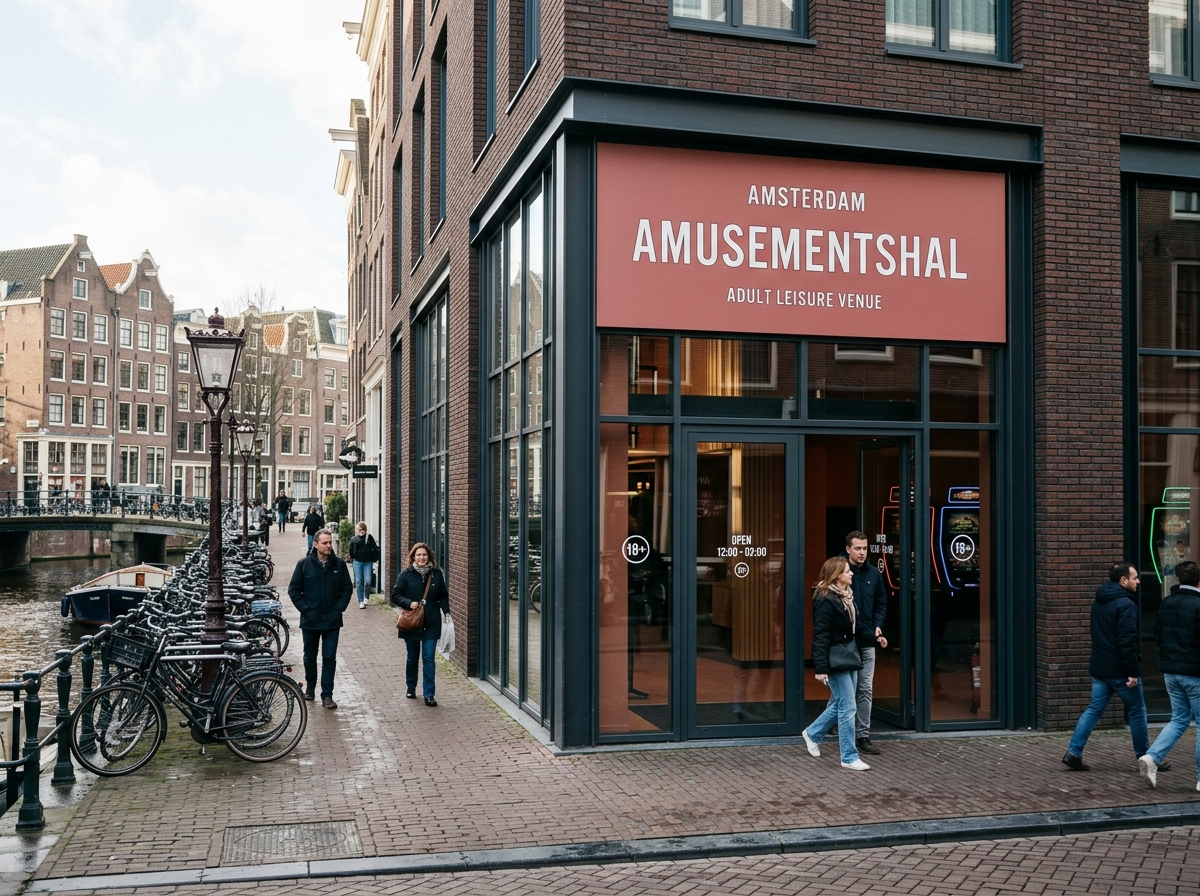 Exterieur van een moderne speelhal in Amsterdam