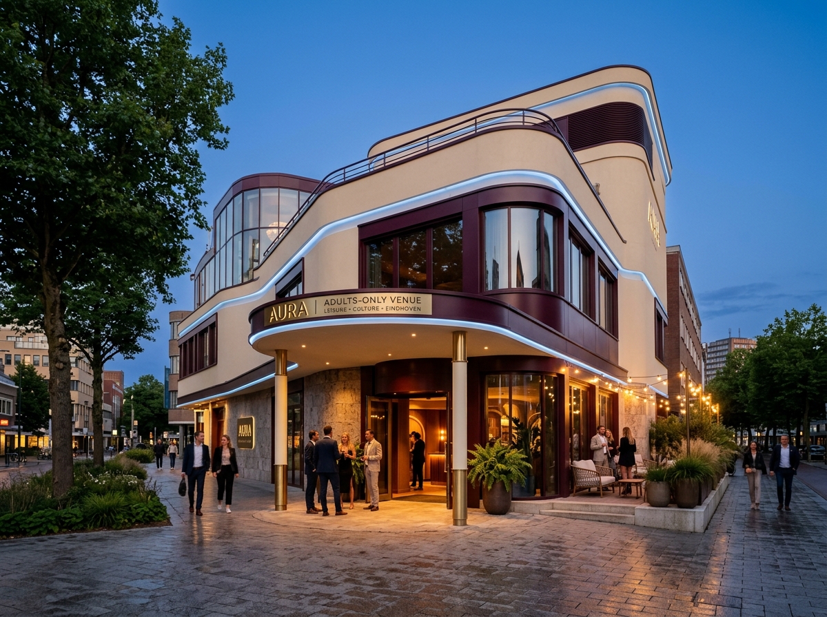 Exterieur van een moderne speelhal in Eindhoven