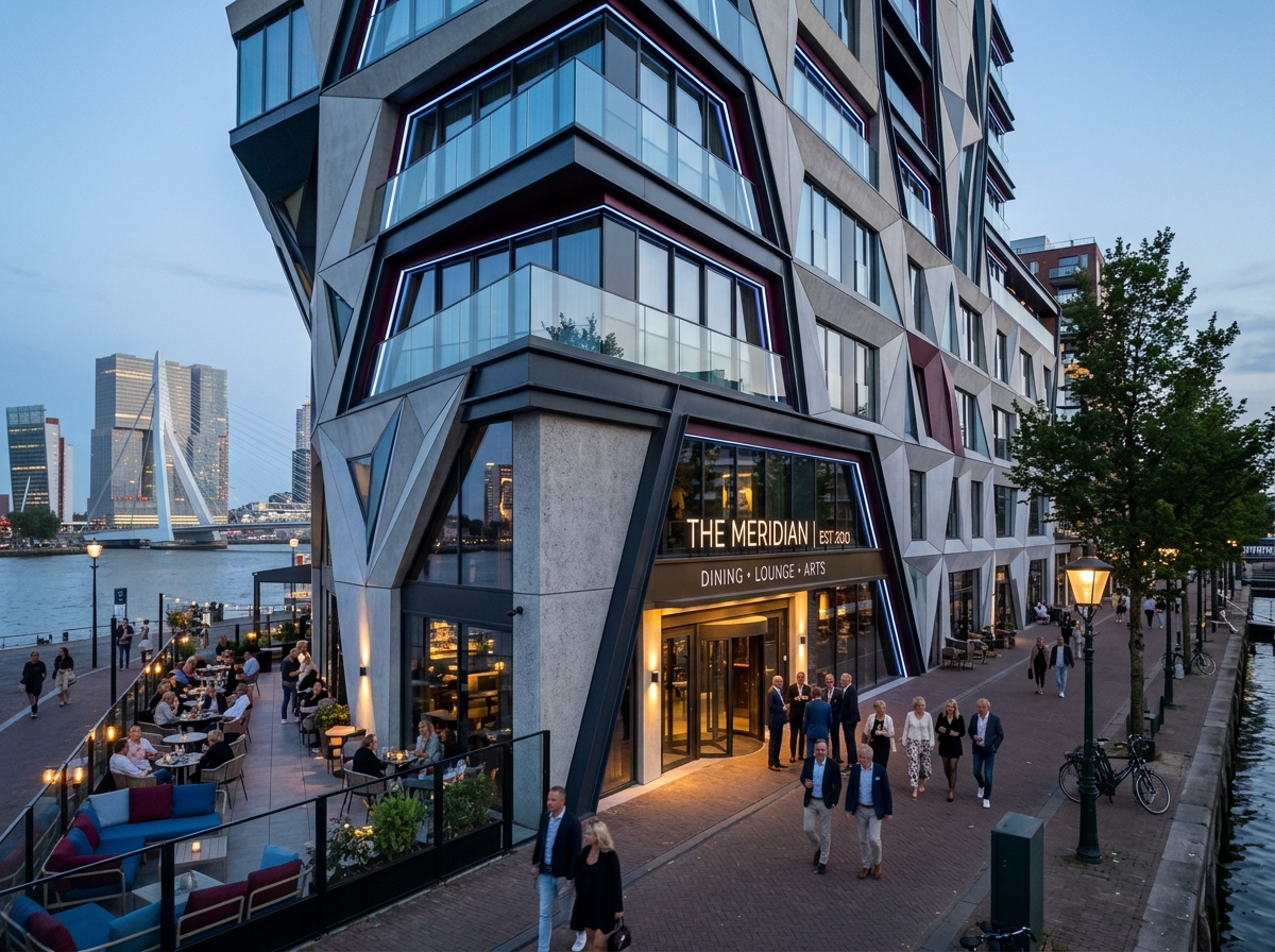 Exterieur van een moderne speelhal in Rotterdam